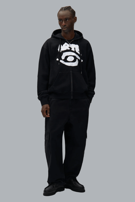 EYE FRONT LOGO ZIP THROUGH HOODIE BLACK