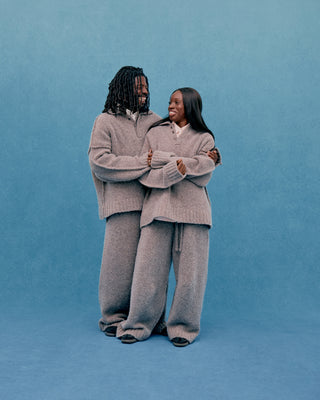 WOOL KNIT STACKS PANTS LATTE GRAIN