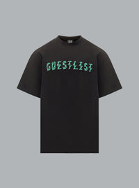 T-shirt met gastenlijstprint, zwart