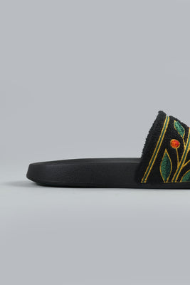 EMBROIDERED TERRY SLIDES