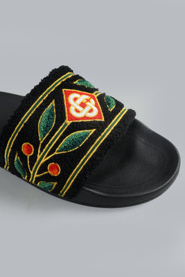 EMBROIDERED TERRY SLIDES
