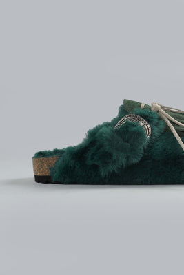 Sabot Frange Pelliccia Clogs Smeraldo