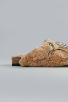 Sabot Frange Pelliccia Clogs Beige