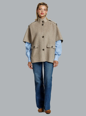 FRENKIE WOOL CAPE DARK BEIGE