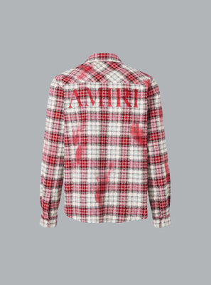 AMIRI MA QUAD BLEACHED FLANNEL SHIRT RED