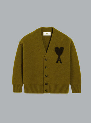 AMI DE COEUR FELTED WOOL CARDIGAN ARMY GREEN