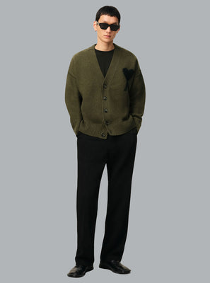 AMI DE COEUR FELTED WOOL CARDIGAN ARMY GREEN