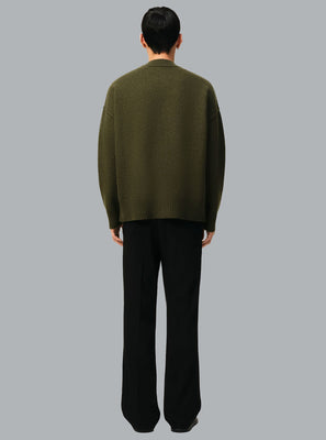 AMI DE COEUR FELTED WOOL CARDIGAN ARMY GREEN