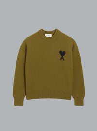 AMI DE COEUR GEVILTE WOLLEN CREWNECK LEGERGROEN