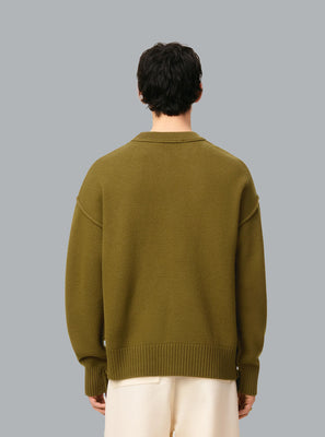 AMI DE COEUR FELTED WOOL CREWNECK ARMY GREEN