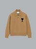 AMI DE COEUR FELTED WOOL POLO SHIRT DARK BEIGE