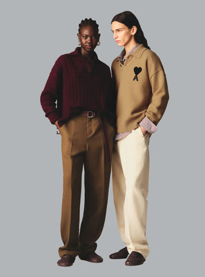 AMI DE COEUR FELTED WOOL POLO SHIRT DARK BEIGE