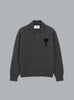 AMI DE COEUR FELTED WOOL POLO SHIRT DARK GREY