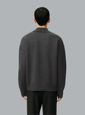 AMI DE COEUR FELTED WOOL POLO SHIRT DARK GREY