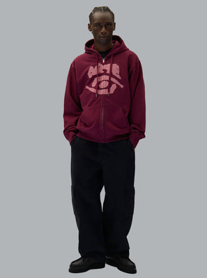 EYE FRONT LOGO ZIP THROUGH HOODIE BURGUNDY