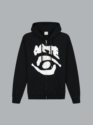 EYE FRONT LOGO ZIP THROUGH HOODIE BLACK