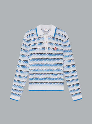 TUCK STITCH LONG SLEEVE POLO SHIRT BLUE