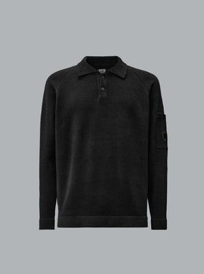 CHENILLE COTTON POLO SHIRT BLACK