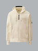 DIAGONAL RAISED FLEECE LENS ZIP THROUGH HOODIE LIGHT BEIGE