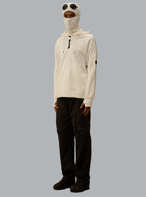 DIAGONAL RAISED FLEECE LENS ZIP THROUGH HOODIE LIGHT BEIGE