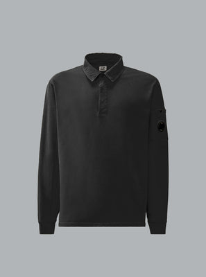 DIAGONAL RAISED FLEECE LENS POLO COLLAR SWEATER BLACK