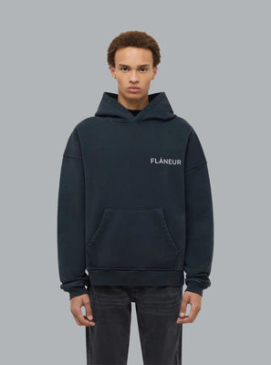 DOUBLE LOGO WASHED HOODIE BLACK