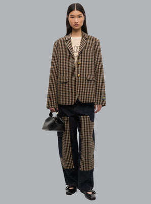 CHECK WOOL MIX OVERSIZED SINGLE BREASTED BLAZER