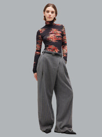 Brushed Wool Stripe Mid Waist Pants Pewter