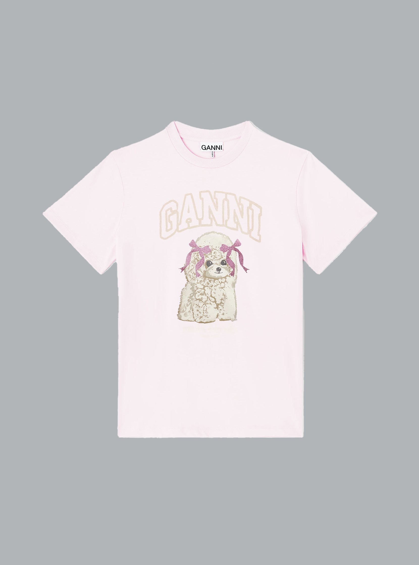 GANNI ピンク Tシャツ 犬のイラスト GANNI Poodle T-shirt PINK | Base Blu