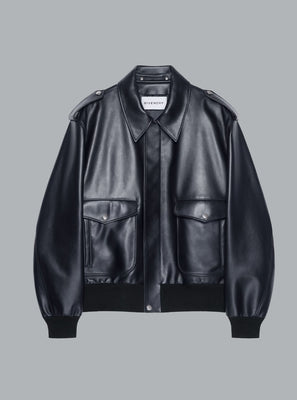Dark Navy Soft Leather Bomber Jacket