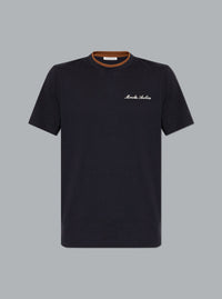 Geborduurd katoenen T-shirt met logo, marineblauw.