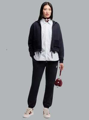 MONCLER LOGO ZIP THROUGH HOODIE Navy WOMEN