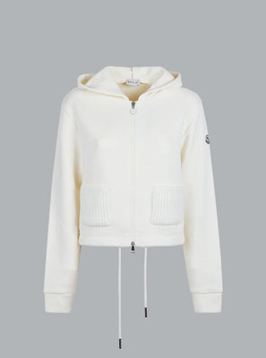 MONCLER LOGO ZIP THROUGH HOODIE WHITE