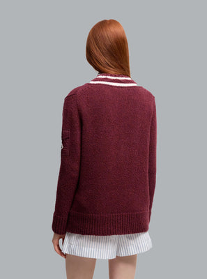 MONCLER LOGO V-NECK Burgundy WOMEN