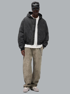 HOODED WASHED BOMBER JACKET BLACK