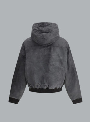 HOODED WASHED BOMBER JACKET BLACK