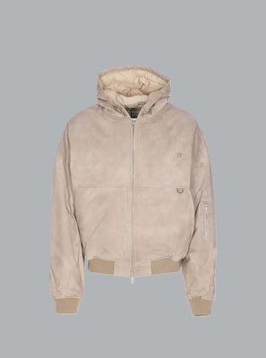 HOODED WASHED BOMBER JACKET BEIGE