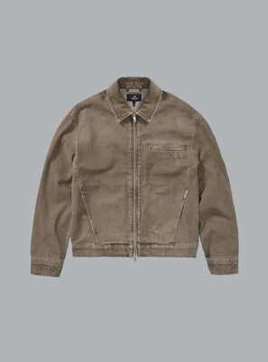COLLARED DENIM JACKET OLIVE GREEN