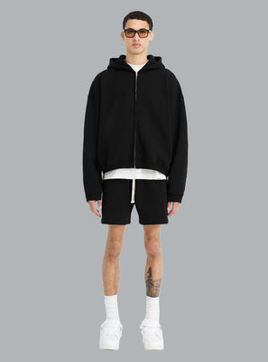 Initial Boxy Zip Hoodie Black