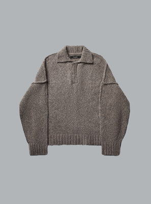 WOOL KNIT POLO SHIRT LATTE GRAIN