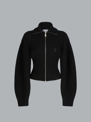 RIBBED WOOL CASHMERE ZIP THROUGH KNIT
