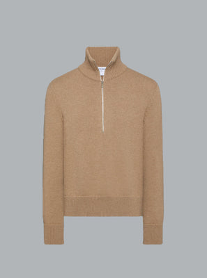 MERINO WOOL INTARSIA GEESE HALF ZIP MOCK NECK