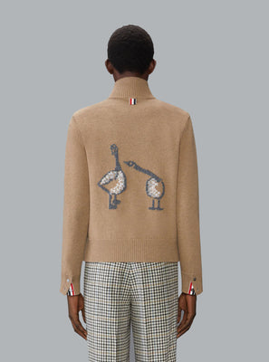 MERINO WOOL INTARSIA GEESE HALF ZIP MOCK NECK