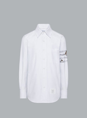 PINSTRIPE OXFORD PENCIL STITCH GEESE 4 BAR STRAIGHT FIT SHIRT