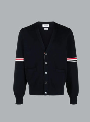 COTTON MILANO STITCH V-NECK CARDIGAN NAVY