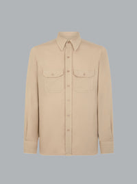 cotton linen light drill military fit shirt beige