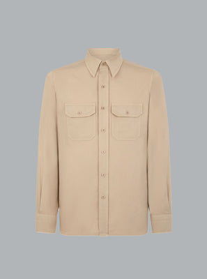 cotton linen light drill military fit shirt beige