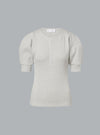 HENLEY RIB SHORT SLEEVE TOP LIGHT GREY