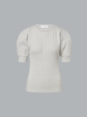 HENLEY RIB SHORT SLEEVE TOP LIGHT GREY