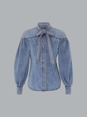 DENIM TIE NECK BLOUSE